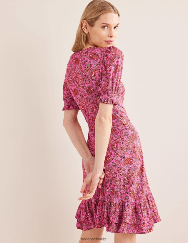 Boden Frauen Rüschen-Wickelkleid aus Jersey VH86PT1067 Kleidung Karminrose und Paisley-Terrasse
