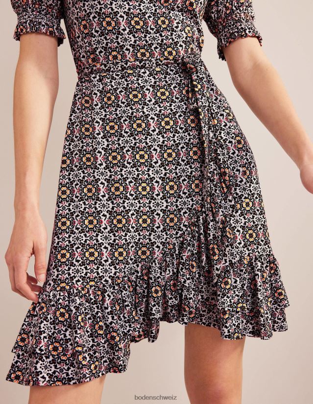 Boden Frauen Rüschen-Wickelkleid aus Jersey VH86PT929 Kleidung schwarzer & opulenter Kern