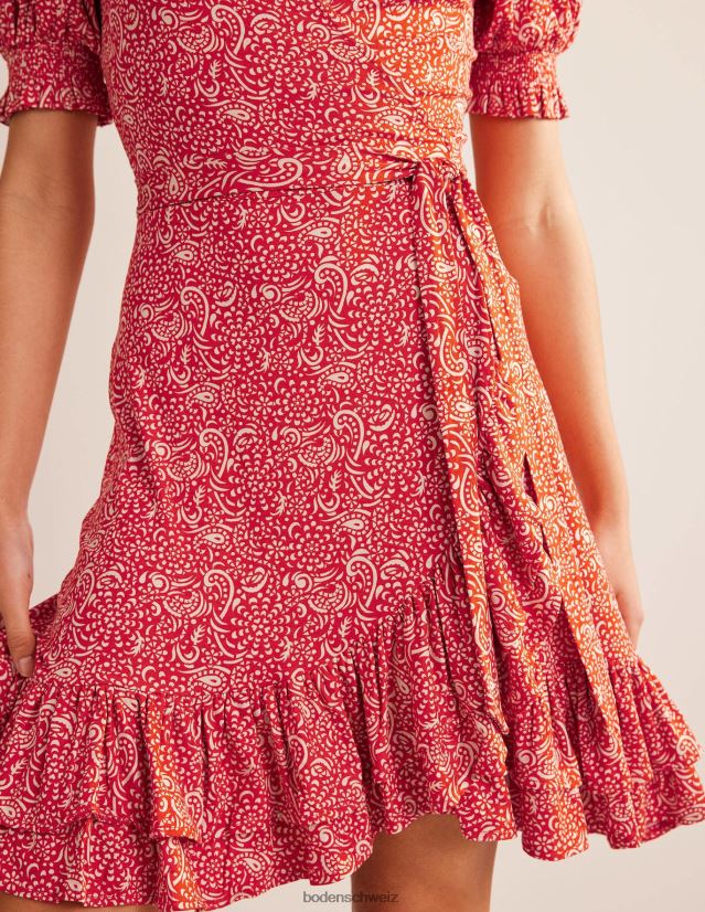Boden Frauen Rüschen-Wickelkleid aus Jersey VH86PT953 Kleidung Zinnoberroter und azurblauer Pop