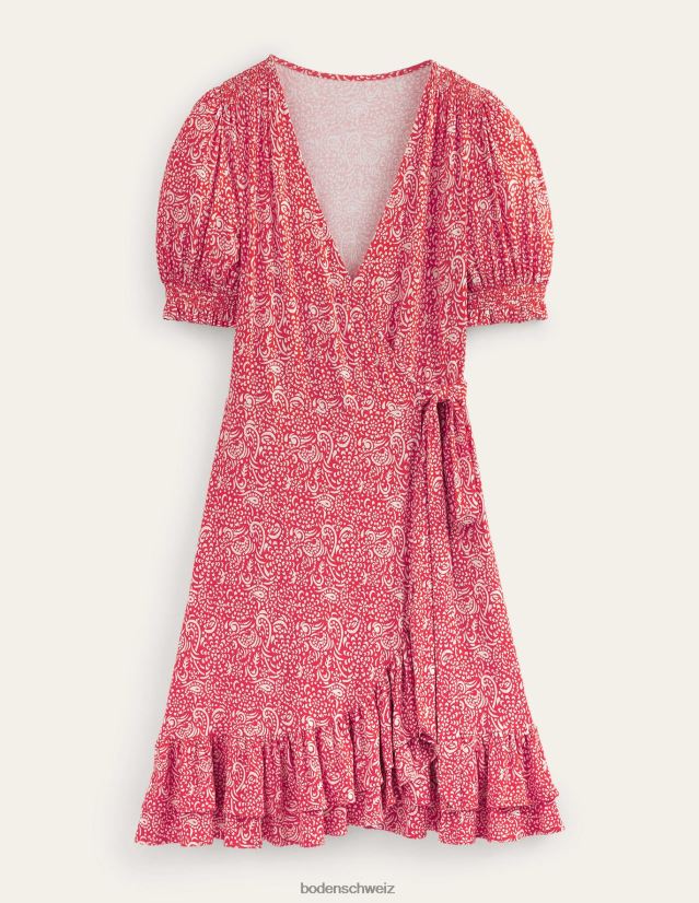Boden Frauen Rüschen-Wickelkleid aus Jersey VH86PT953 Kleidung Zinnoberroter und azurblauer Pop