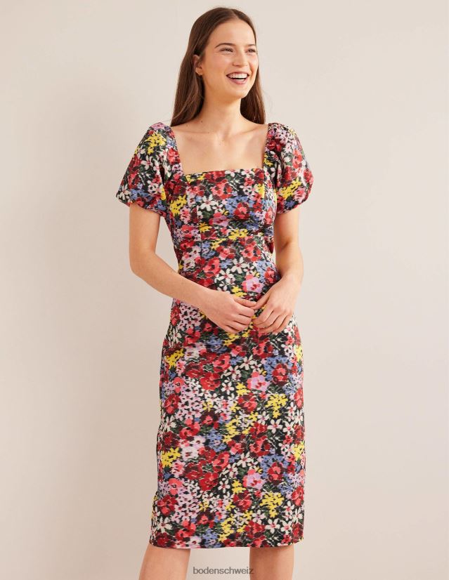 Boden Frauen Säulen-Midikleid mit Puffärmeln VH86PT1393 Kleidung Multi- und Moiré-Blüte