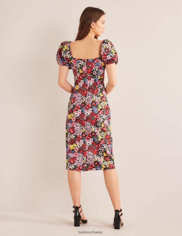 Boden Frauen Säulen-Midikleid mit Puffärmeln VH86PT1393 Kleidung Multi- und Moiré-Blüte