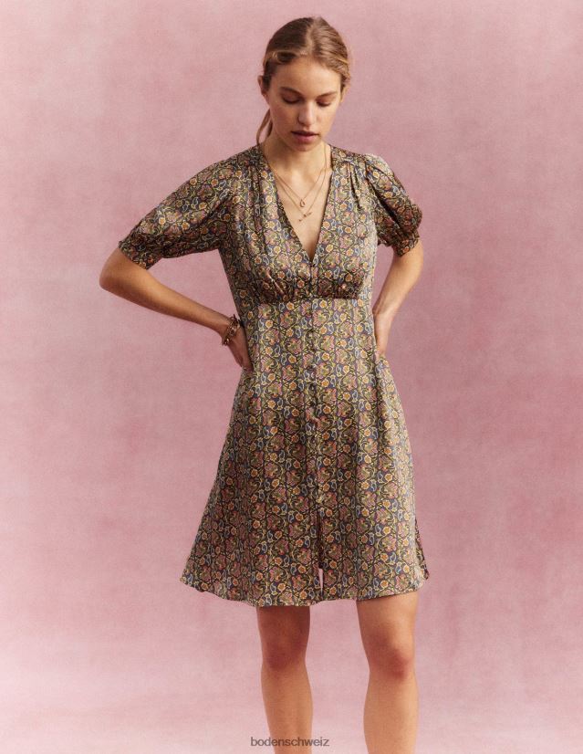 Boden Frauen Satin-Teekleid VH86PT1163 Kleidung Nachtschatten und Blockpaisley