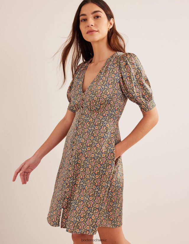 Boden Frauen Satin-Teekleid VH86PT1163 Kleidung Nachtschatten und Blockpaisley