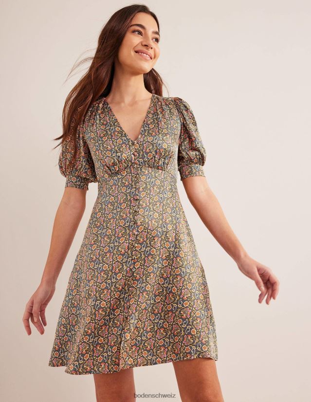 Boden Frauen Satin-Teekleid VH86PT1163 Kleidung Nachtschatten und Blockpaisley