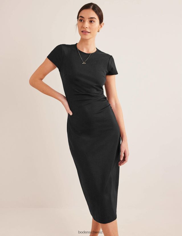 Boden Frauen Seitlich gerafftes Midikleid aus Jersey VH86PT1470 Kleidung Schwarz