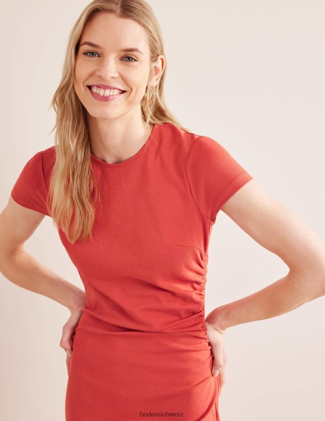 Boden Frauen Seitlich gerafftes Midikleid aus Jersey VH86PT2149 Kleidung Tomate