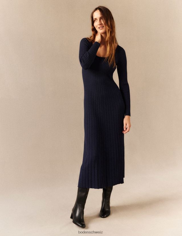 Boden Frauen Strick-Midikleid mit U-Ausschnitt VH86PT1478 Kleidung Marine