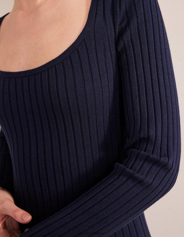 Boden Frauen Strick-Midikleid mit U-Ausschnitt VH86PT1478 Kleidung Marine