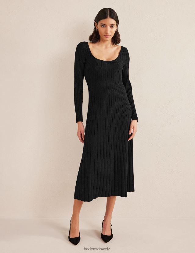 Boden Frauen Strick-Midikleid mit U-Ausschnitt VH86PT1613 Kleidung Schwarz