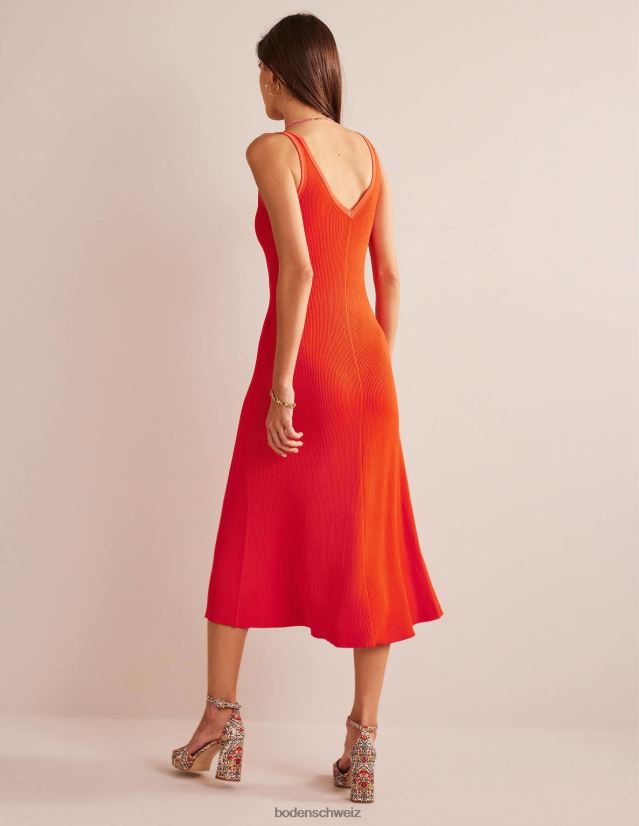 Boden Frauen Strick-Midikleid mit V-Ausschnitt VH86PT3 Kleidung Blutorange