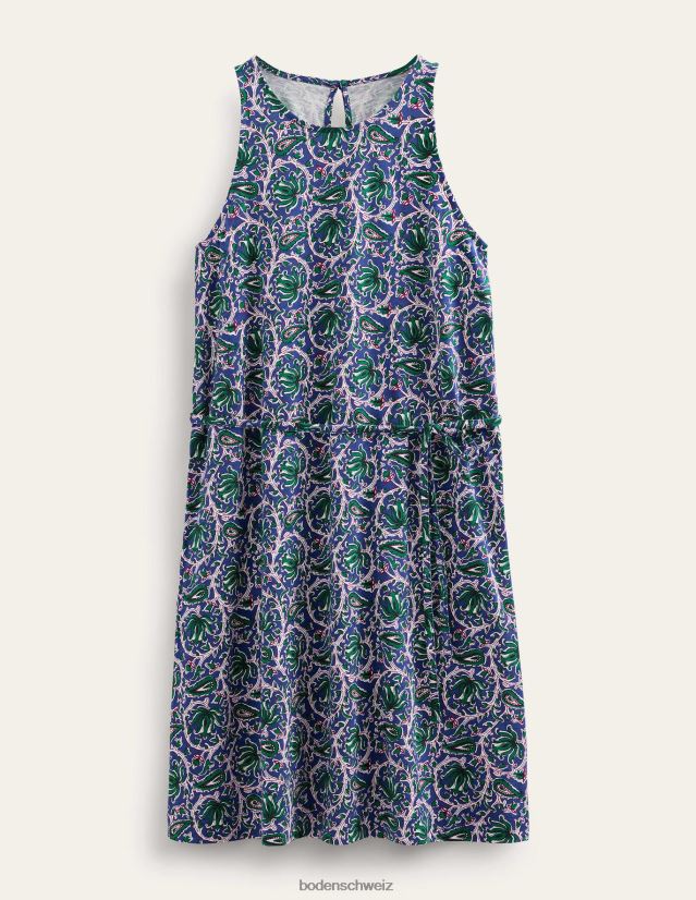 Boden Frauen Swing-Jersey-Kleid VH86PT966 Kleidung blaue Welle und botanische Rebe