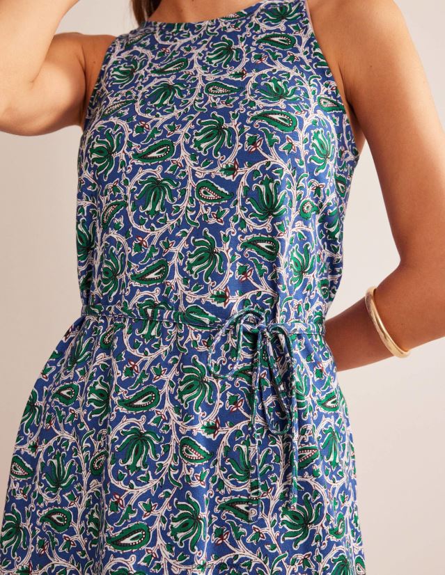 Boden Frauen Swing-Jersey-Kleid VH86PT966 Kleidung blaue Welle und botanische Rebe