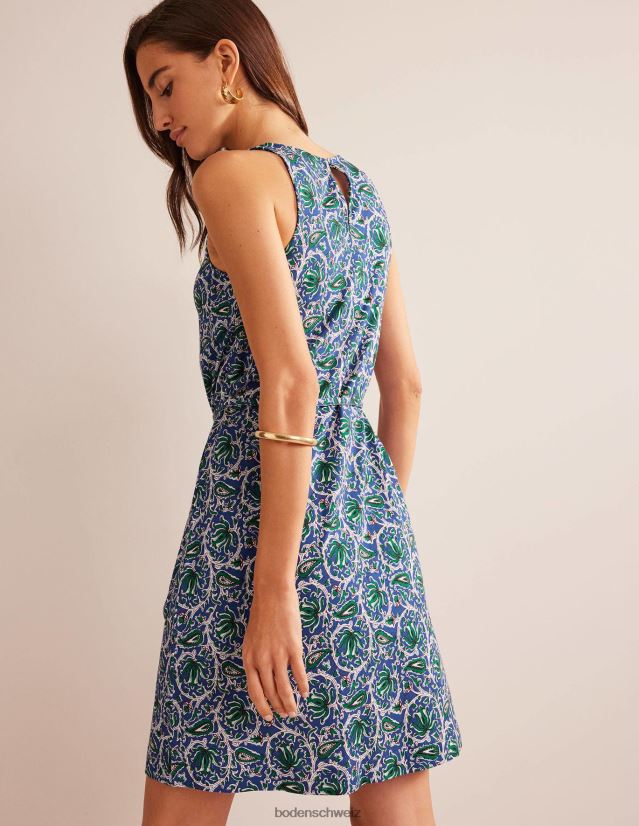 Boden Frauen Swing-Jersey-Kleid VH86PT966 Kleidung blaue Welle und botanische Rebe