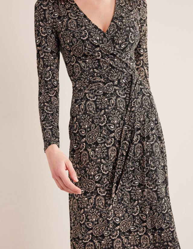 Boden Frauen Wickel-Maxikleid aus Jersey VH86PT1237 Kleidung Schwarz-Paisley-Terrasse