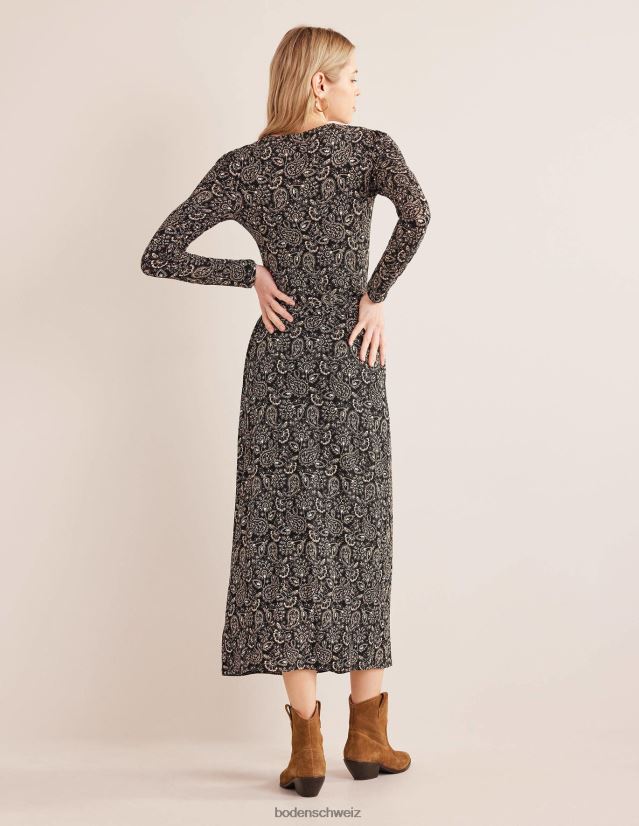 Boden Frauen Wickel-Maxikleid aus Jersey VH86PT1237 Kleidung Schwarz-Paisley-Terrasse