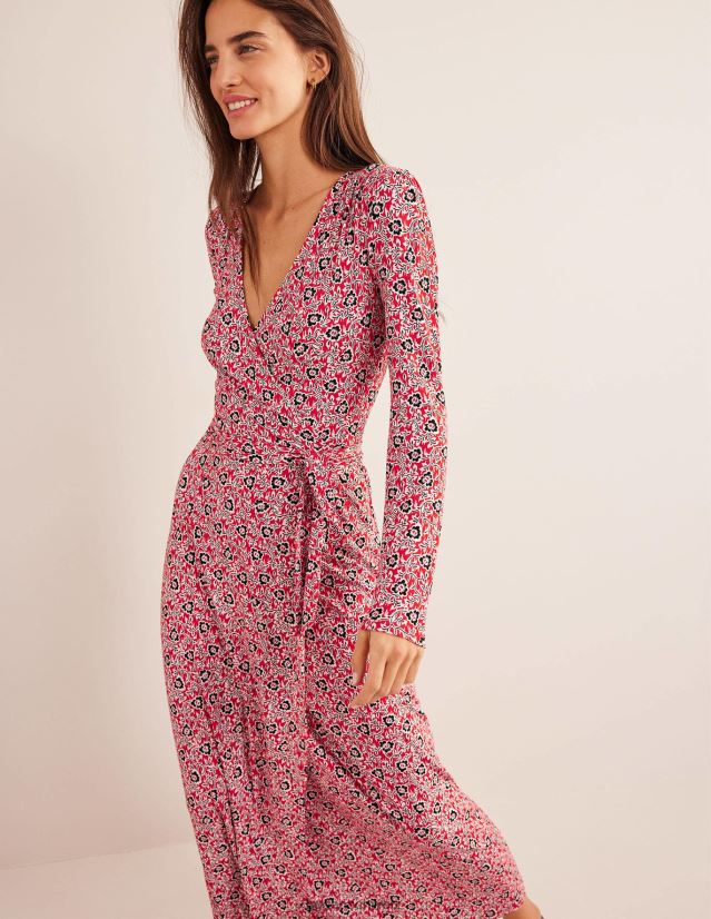 Boden Frauen Wickel-Maxikleid aus Jersey VH86PT1349 Kleidung Tomaten- und Kleewirbel