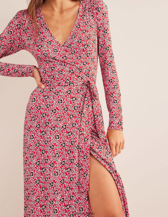 Boden Frauen Wickel-Maxikleid aus Jersey VH86PT1349 Kleidung Tomaten- und Kleewirbel