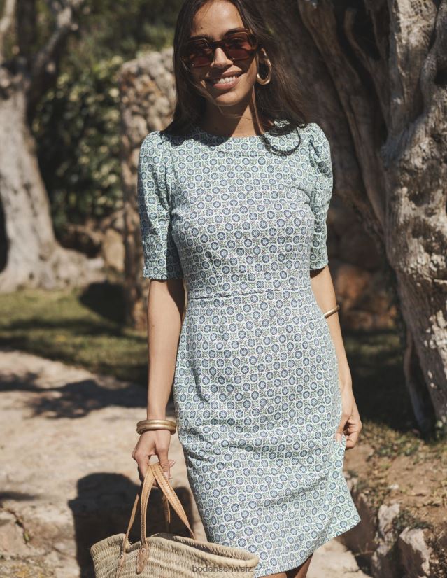 Boden Frauen Zoe Jerseykleid VH86PT23 Kleidung Ägäisblau und Sonnenblumenzweig