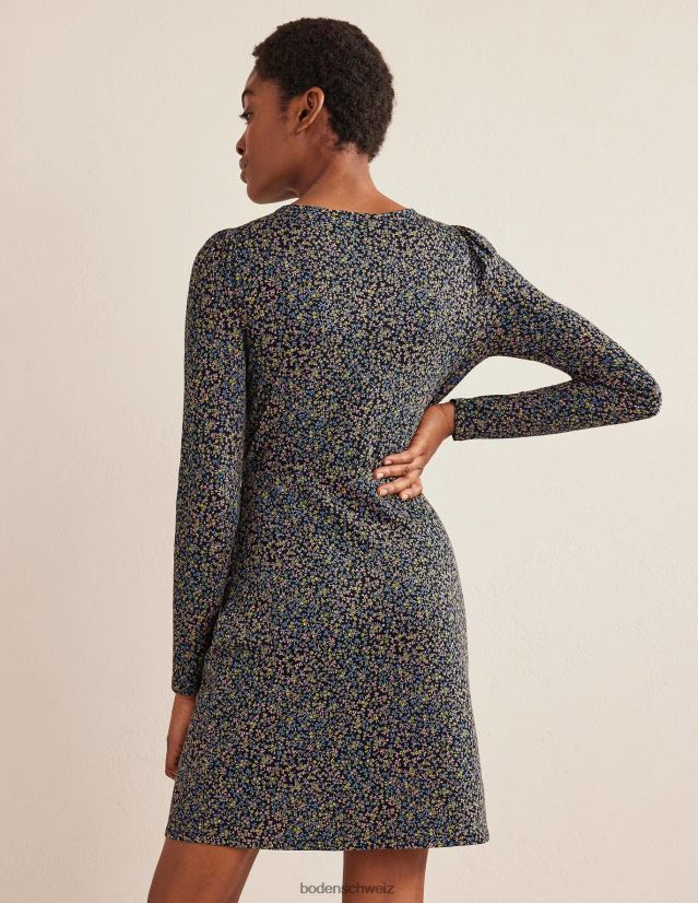 Boden Frauen gerafftes Minikleid aus Jersey VH86PT2468 Kleidung schwarze und wilde Rebe