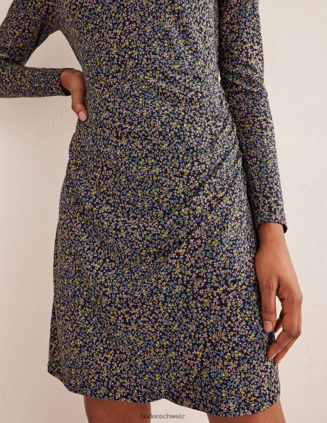 Boden Frauen gerafftes Minikleid aus Jersey VH86PT2468 Kleidung schwarze und wilde Rebe