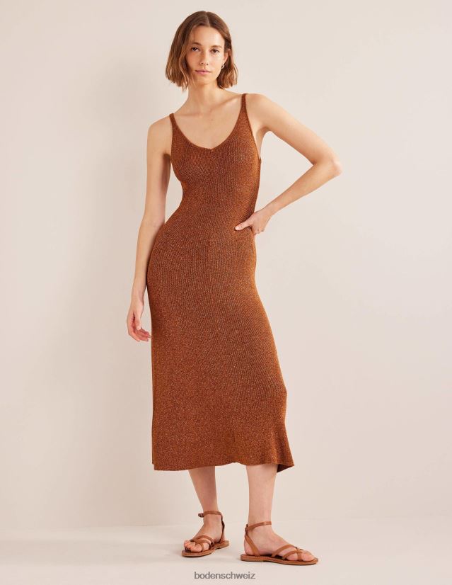 Boden Frauen glitzerndes gestricktes Midikleid VH86PT1387 Kleidung Cognac-Bronze- und Goldglanz