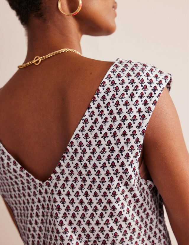 Boden Frauen Ärmelloses Jersey-Etuikleid VH86PT571 Kleidung Elfenbein- und Tulpenrouge