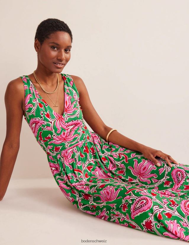Boden Frauen Ärmelloses Maxikleid aus Jersey VH86PT1151 Kleidung Limette und botanische Rebe
