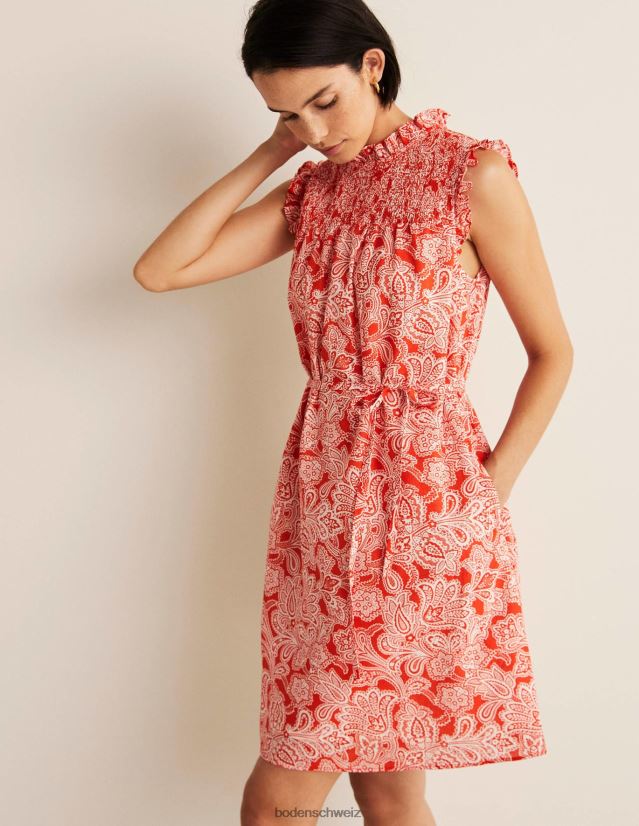 Boden Frauen Ärmelloses, gesmoktes Minikleid VH86PT2420 Kleidung Feuerwerkskörper und Paisley-Knospe