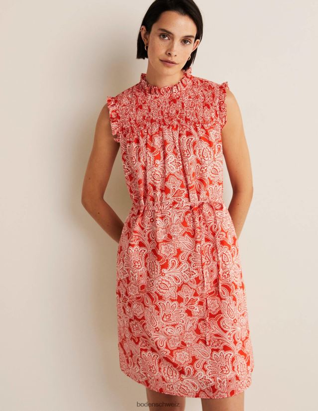 Boden Frauen Ärmelloses, gesmoktes Minikleid VH86PT2420 Kleidung Feuerwerkskörper und Paisley-Knospe