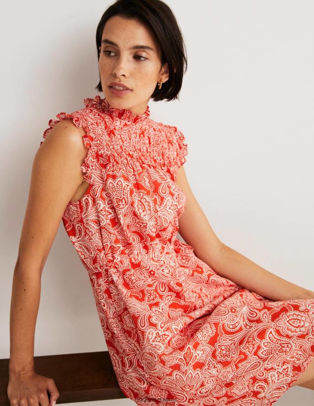 Boden Frauen Ärmelloses, gesmoktes Minikleid VH86PT2420 Kleidung Feuerwerkskörper und Paisley-Knospe