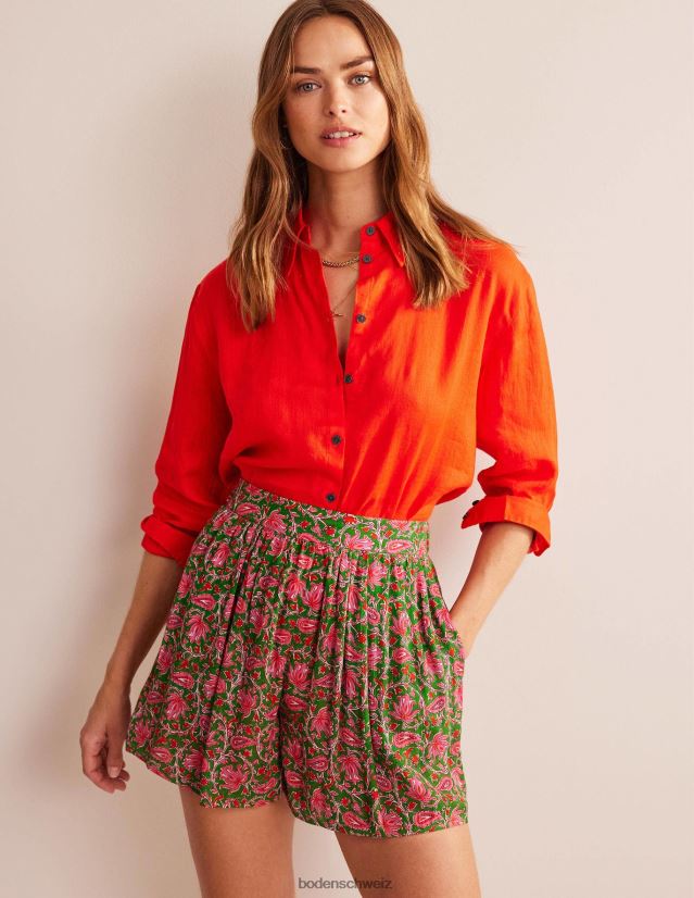 Boden Frauen Crinkle-Shorts zum Anziehen VH86PT609 Kleidung Limette und botanische Rebe