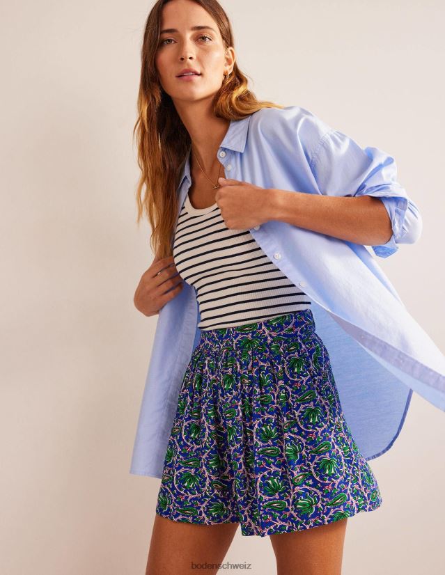 Boden Frauen Crinkle-Shorts zum Anziehen VH86PT614 Kleidung blaue Welle und botanische Rebe