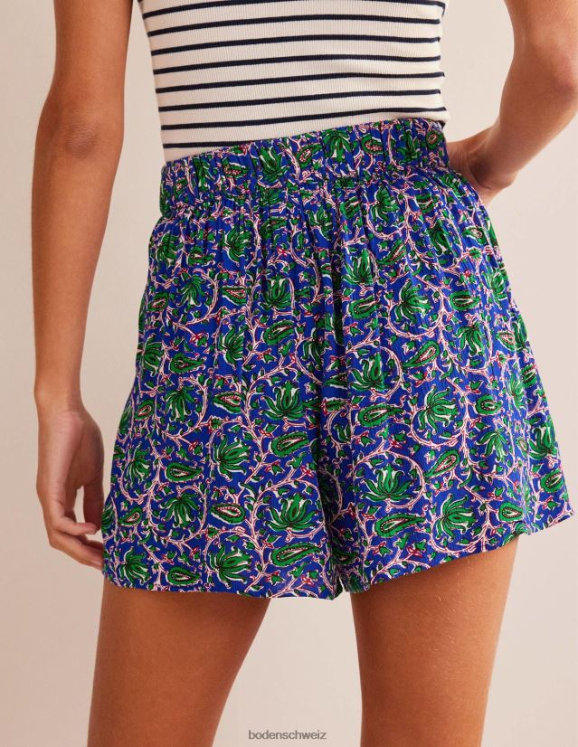 Boden Frauen Crinkle-Shorts zum Anziehen VH86PT614 Kleidung blaue Welle und botanische Rebe