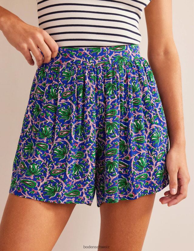 Boden Frauen Crinkle-Shorts zum Anziehen VH86PT614 Kleidung blaue Welle und botanische Rebe