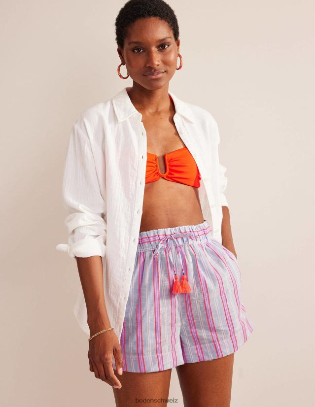 Boden Frauen Gestreifte Shorts mit Bindegürtel VH86PT1308 Kleidung Blau- und Wassermelonenstreifen