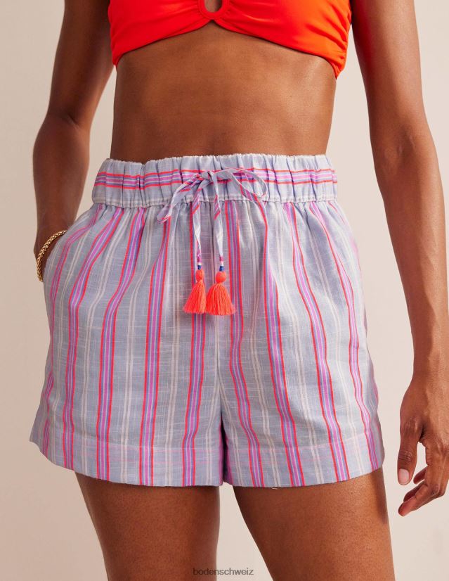 Boden Frauen Gestreifte Shorts mit Bindegürtel VH86PT1308 Kleidung Blau- und Wassermelonenstreifen
