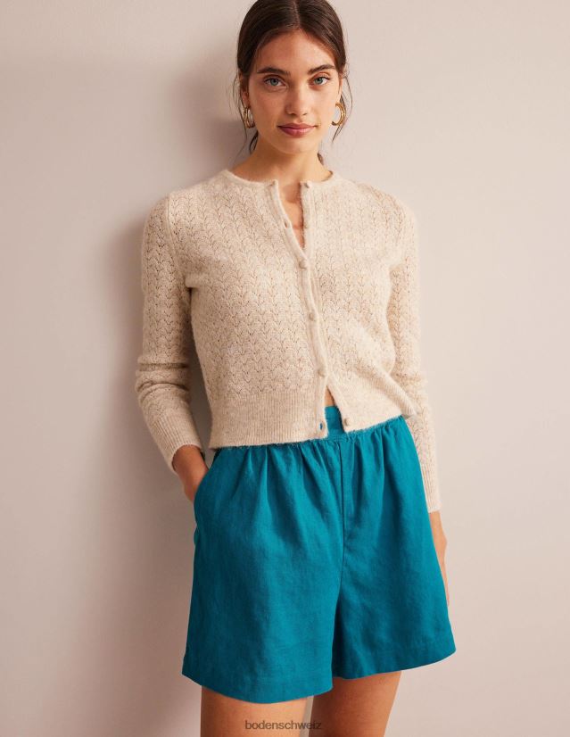 Boden Frauen Leinenshorts zum Überziehen VH86PT1385 Kleidung Kristallblaugrün