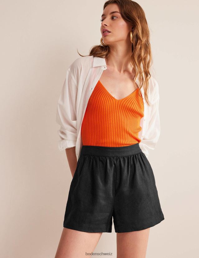 Boden Frauen Leinenshorts zum Überziehen VH86PT612 Kleidung Schwarz