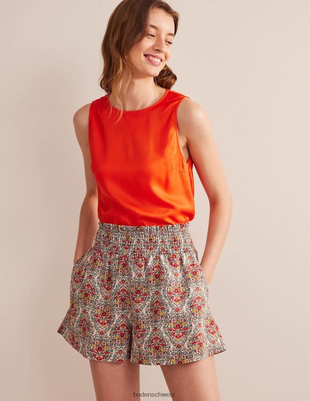 Boden Frauen Shorts aus Leinen mit geraffter Taille VH86PT1317 Kleidung Multi- und Weinterrasse