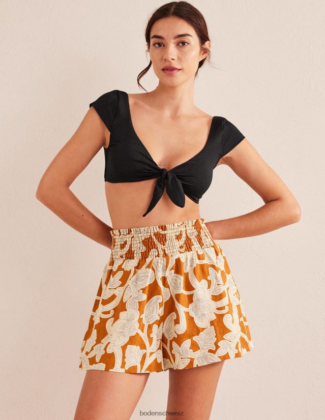 Boden Frauen Shorts aus Leinen mit geraffter Taille VH86PT1752 Kleidung Rost-Paisley-Wirbel