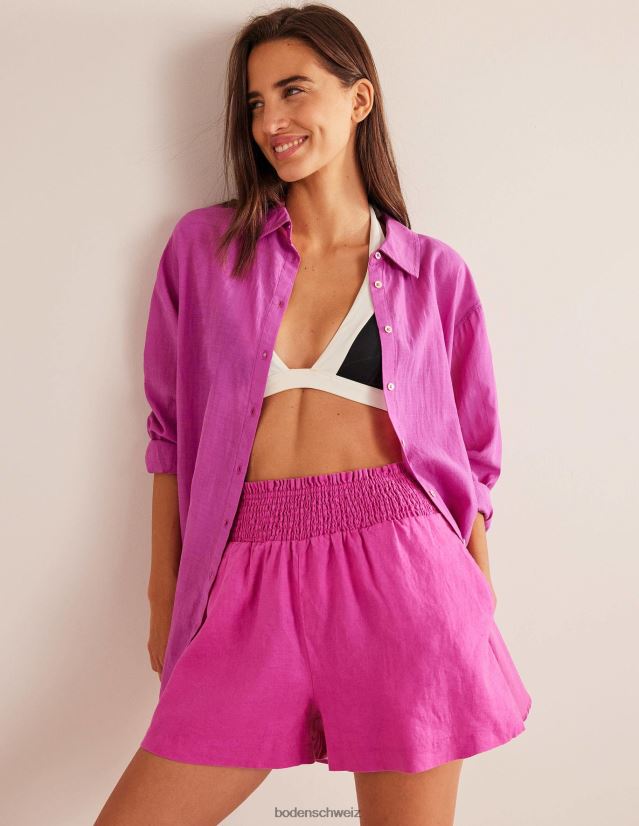 Boden Frauen Shorts aus Leinen mit geraffter Taille VH86PT2577 Kleidung rosaviolett