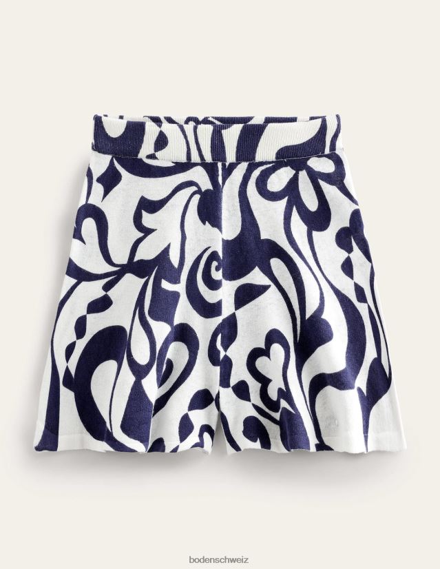 Boden Frauen gestrickte Shorts VH86PT1081 Kleidung Tintenfass & Elfenbeinblüten-Azurblau