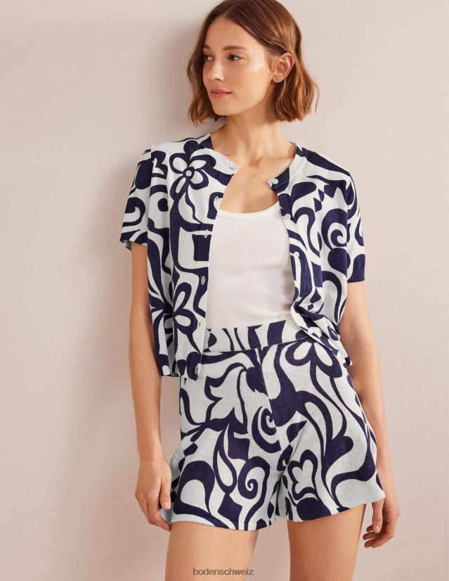 Boden Frauen gestrickte Shorts VH86PT1081 Kleidung Tintenfass & Elfenbeinblüten-Azurblau