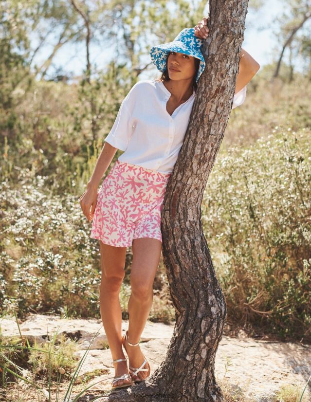 Boden Frauen gestrickte Shorts VH86PT1129 Kleidung Pflaumenblüte und abstraktes Blattwerk