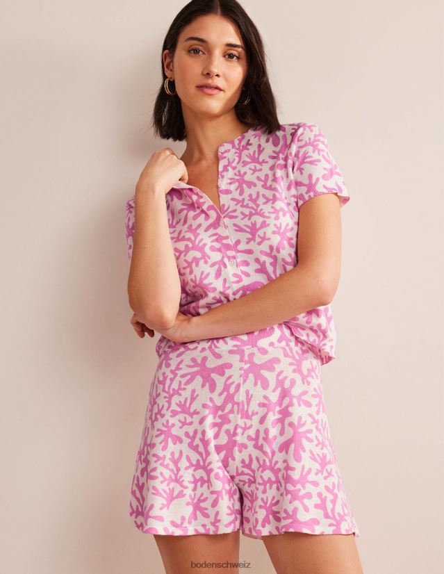 Boden Frauen gestrickte Shorts VH86PT1129 Kleidung Pflaumenblüte und abstraktes Blattwerk