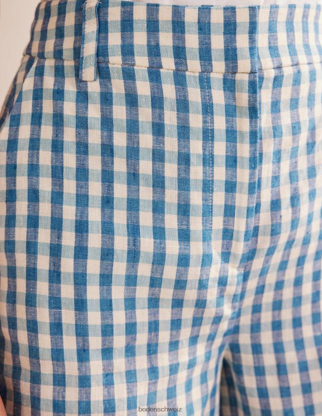 Boden Frauen maßgeschneiderte Leinenshorts VH86PT604 Kleidung blauer Gingham