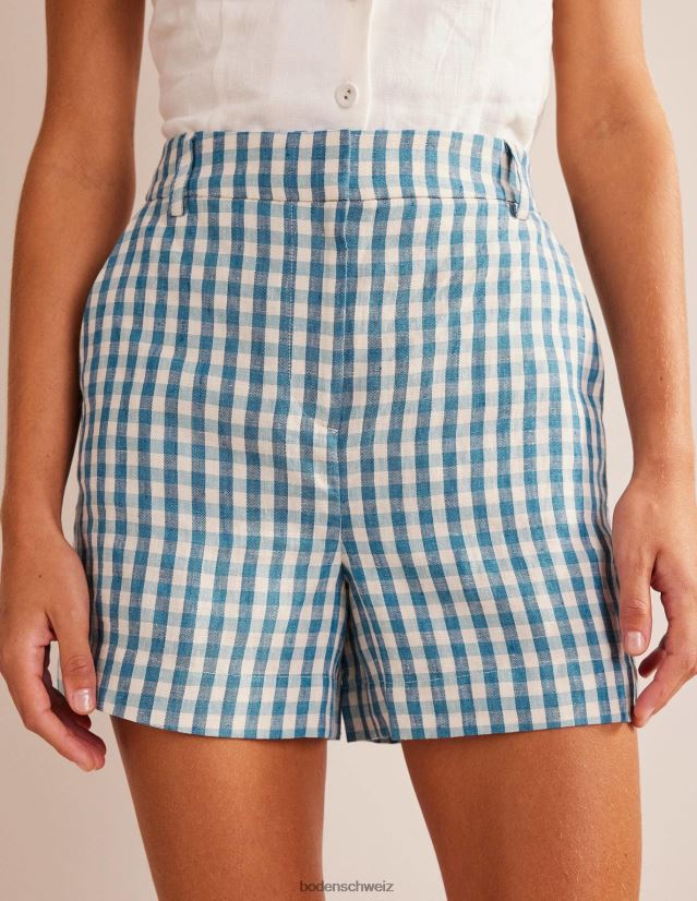 Boden Frauen maßgeschneiderte Leinenshorts VH86PT604 Kleidung blauer Gingham