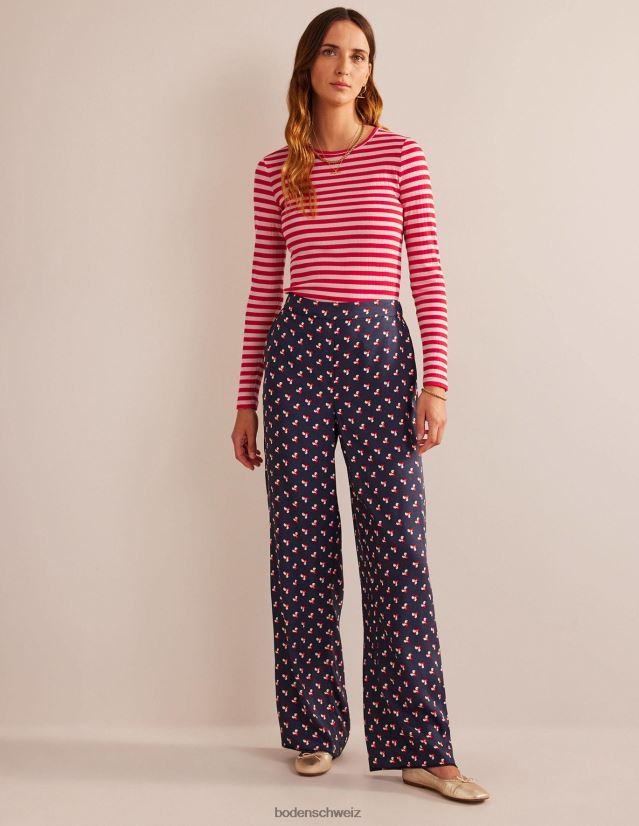 Boden Frauen Anna Ripp-T-Shirt mit Rundhalsausschnitt VH86PT194 Kleidung Pfirsichschale und Peperonistreifen