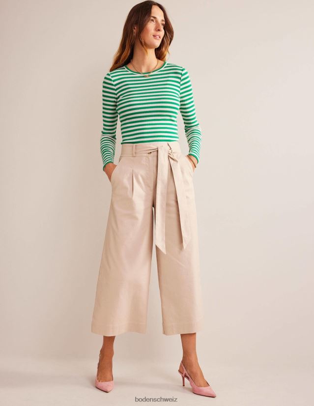 Boden Frauen Anna Ripp-T-Shirt mit Rundhalsausschnitt VH86PT197 Kleidung Wiesengrün und elfenbeinfarbener Streifen